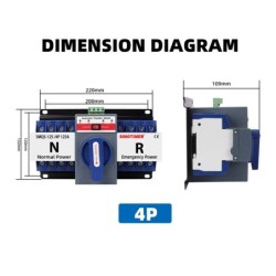 Comutator automat transfer SINOTIMER 125A 4P, ATS trifazic retea – generator, mod automat si manual